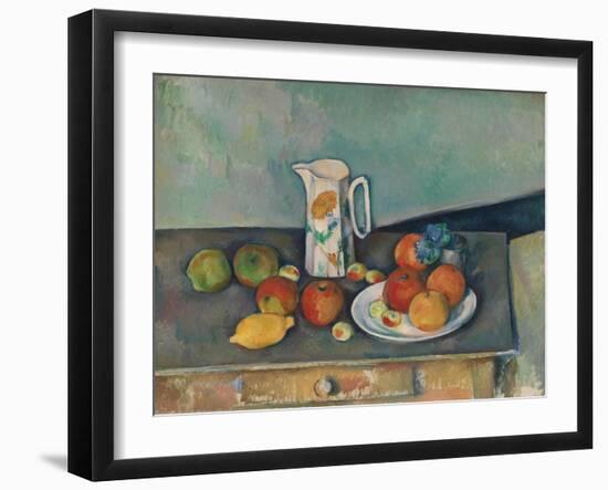 Still life with milk jug and fruit on a table. Ca. 1890-Paul Cézanne-Framed Giclee Print