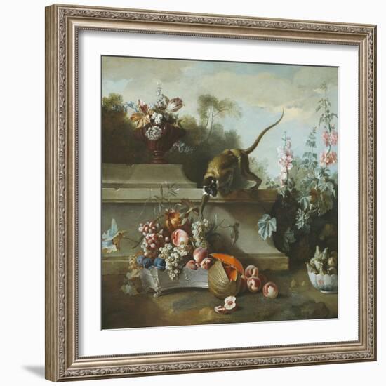 Still Life with Monkey, Fruits, and Flowers, 1724-Jean-Baptiste Oudry-Framed Giclee Print