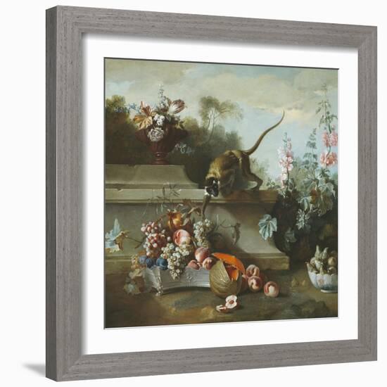 Still Life with Monkey, Fruits, and Flowers, 1724-Jean-Baptiste Oudry-Framed Giclee Print