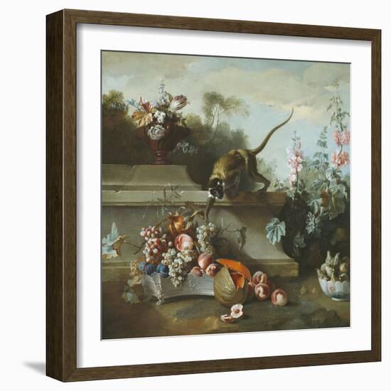 Still Life with Monkey, Fruits, and Flowers, 1724-Jean-Baptiste Oudry-Framed Giclee Print