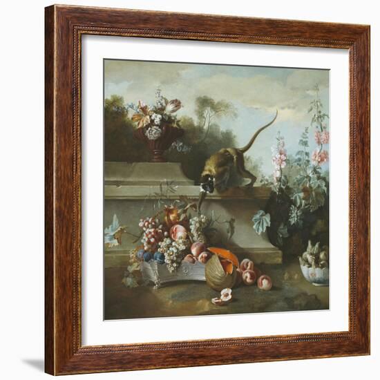 Still Life with Monkey, Fruits, and Flowers, 1724-Jean-Baptiste Oudry-Framed Giclee Print