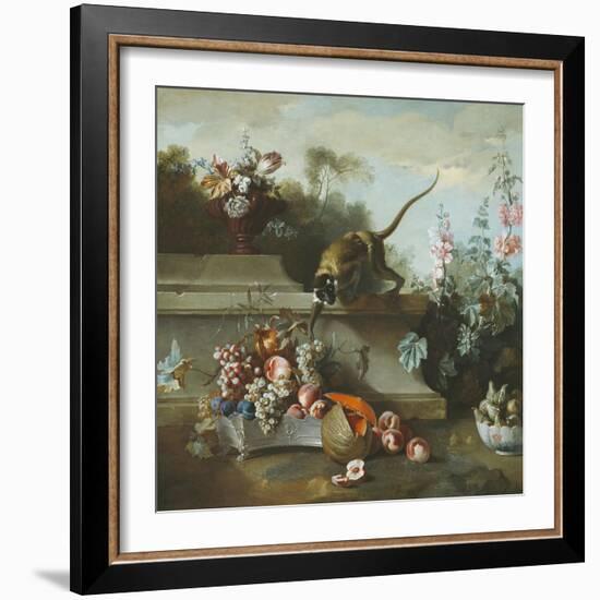 Still Life with Monkey, Fruits, and Flowers, 1724-Jean-Baptiste Oudry-Framed Giclee Print