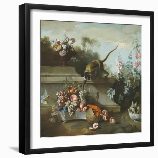 Still Life with Monkey, Fruits, and Flowers, 1724-Jean-Baptiste Oudry-Framed Giclee Print