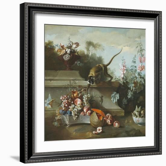 Still Life with Monkey, Fruits, and Flowers, 1724-Jean-Baptiste Oudry-Framed Giclee Print