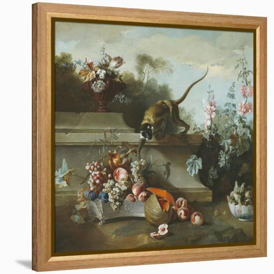 Still Life with Monkey, Fruits, and Flowers, 1724-Jean-Baptiste Oudry-Framed Premier Image Canvas