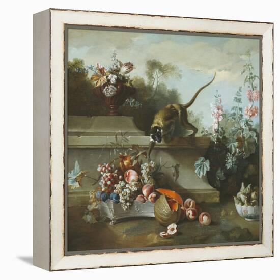 Still Life with Monkey, Fruits, and Flowers, 1724-Jean-Baptiste Oudry-Framed Premier Image Canvas