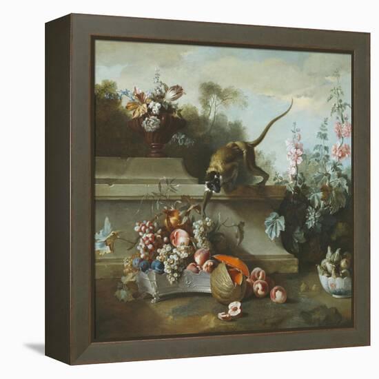 Still Life with Monkey, Fruits, and Flowers, 1724-Jean-Baptiste Oudry-Framed Premier Image Canvas