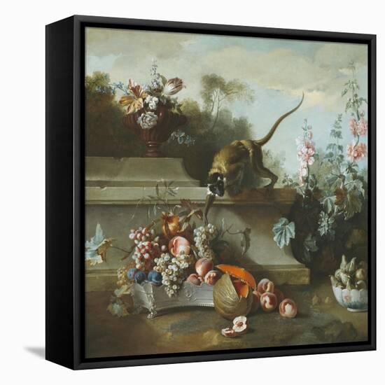 Still Life with Monkey, Fruits, and Flowers, 1724-Jean-Baptiste Oudry-Framed Premier Image Canvas