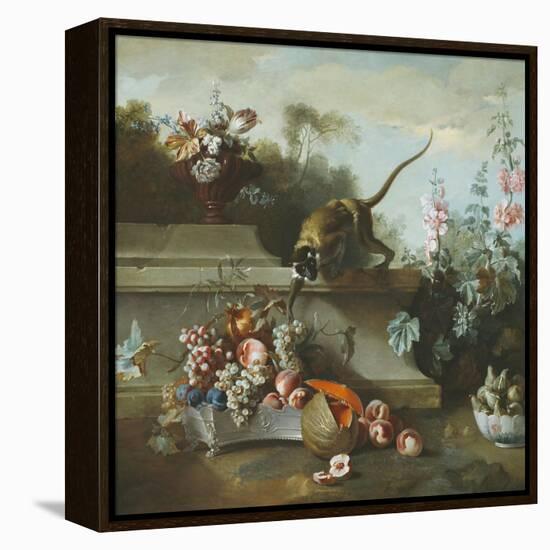 Still Life with Monkey, Fruits, and Flowers, 1724-Jean-Baptiste Oudry-Framed Premier Image Canvas