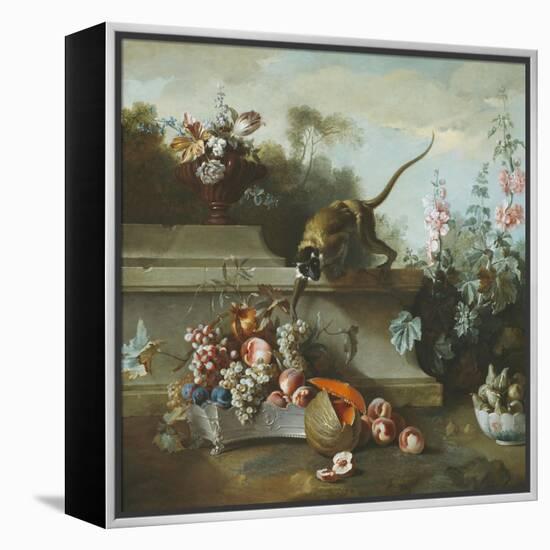 Still Life with Monkey, Fruits, and Flowers, 1724-Jean-Baptiste Oudry-Framed Premier Image Canvas