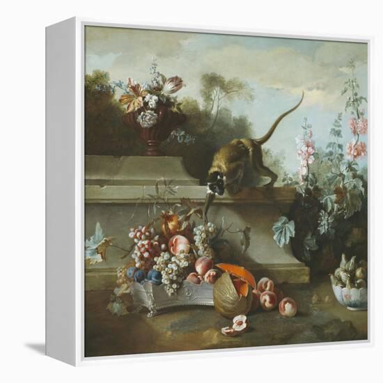 Still Life with Monkey, Fruits, and Flowers, 1724-Jean-Baptiste Oudry-Framed Premier Image Canvas