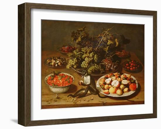 Still Life with Monkey (Oil on Canvas)-Osias The Elder Beert-Framed Giclee Print