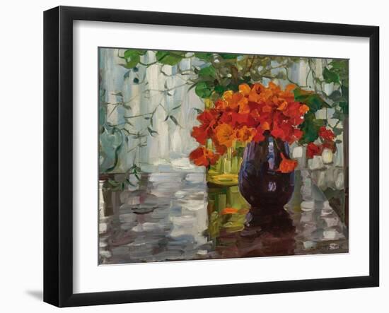 Still Life with Nasturtium in A Blue Vase (Oil on Canvas)-Alexander Koester-Framed Giclee Print