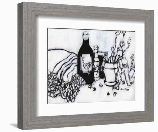 Still Life with Olive Oil and Pine Cones, C.2017 (Charcoal and Gesso on Paper)-Janel Bragg-Framed Giclee Print