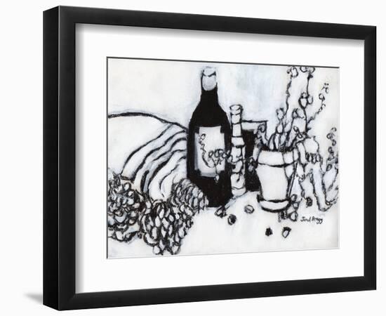 Still Life with Olive Oil and Pine Cones, C.2017 (Charcoal and Gesso on Paper)-Janel Bragg-Framed Giclee Print