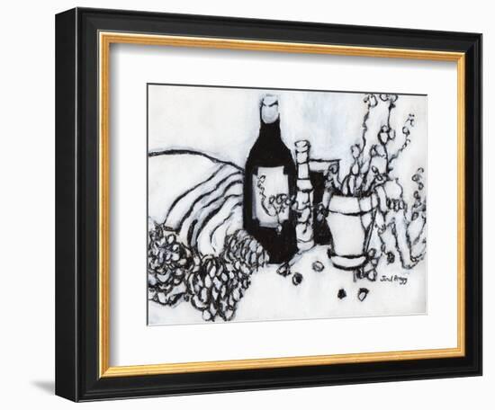 Still Life with Olive Oil and Pine Cones, C.2017 (Charcoal and Gesso on Paper)-Janel Bragg-Framed Giclee Print