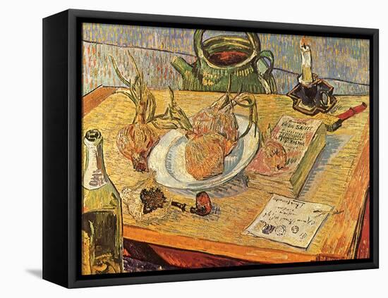 Still Life with Onions and Drawing Table, 1889-Vincent van Gogh-Framed Premier Image Canvas