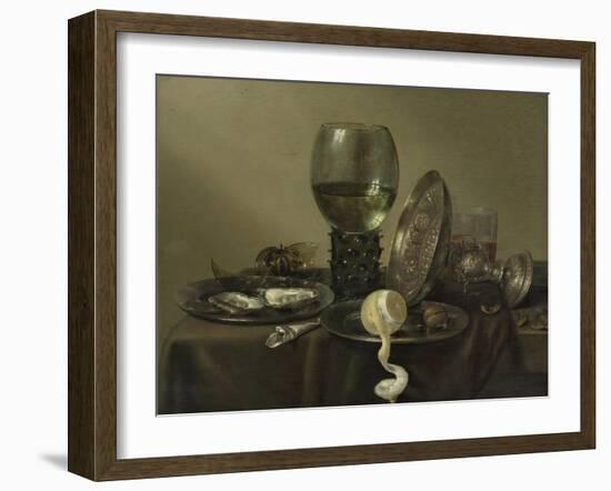 Still Life with Oysters, a Rummer, a Lemon and a Silver Bowl, 1634-Willem Claesz Heda-Framed Giclee Print