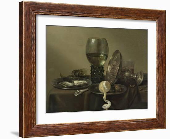 Still Life with Oysters, a Rummer, a Lemon and a Silver Bowl, 1634-Willem Claesz Heda-Framed Giclee Print