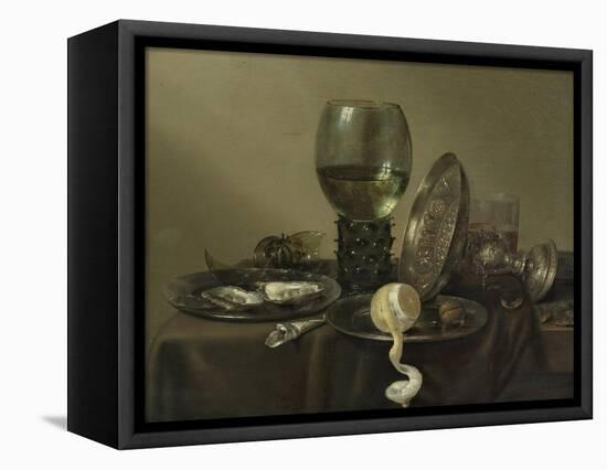 Still Life with Oysters, a Rummer, a Lemon and a Silver Bowl, 1634-Willem Claesz Heda-Framed Premier Image Canvas