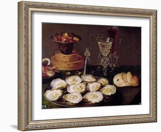 Still Life with Oysters and Glasses, 1606 (Oil on Panel)-Osias The Elder Beert-Framed Giclee Print