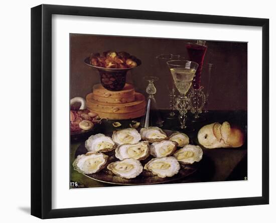 Still Life with Oysters and Glasses, 1606 (Oil on Panel)-Osias The Elder Beert-Framed Giclee Print