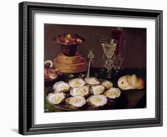 Still Life with Oysters and Glasses, 1606 (Oil on Panel)-Osias The Elder Beert-Framed Giclee Print