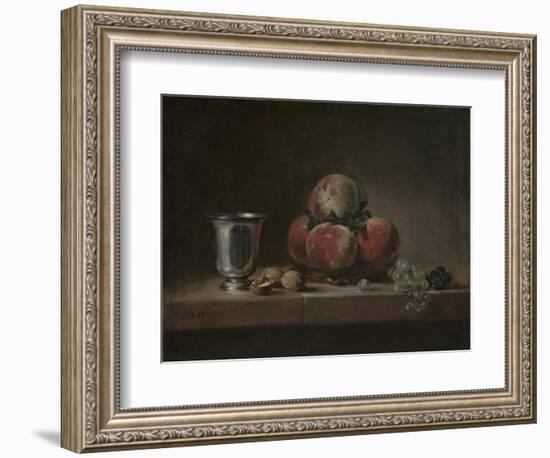 Still Life with Peaches, a Silver Goblet, Grapes, and Walnuts, c.1759-60-Jean-Baptiste Simeon Chardin-Framed Giclee Print