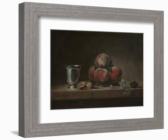 Still Life with Peaches, a Silver Goblet, Grapes, and Walnuts, c.1759-60-Jean-Baptiste Simeon Chardin-Framed Giclee Print