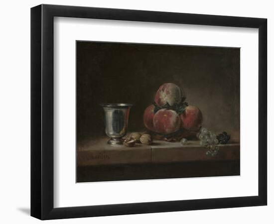 Still Life with Peaches, a Silver Goblet, Grapes, and Walnuts, c.1759-60-Jean-Baptiste Simeon Chardin-Framed Giclee Print
