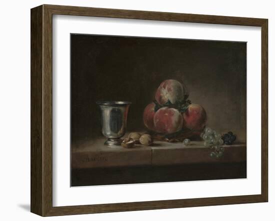 Still Life with Peaches, a Silver Goblet, Grapes, and Walnuts, c.1759-60-Jean-Baptiste Simeon Chardin-Framed Giclee Print