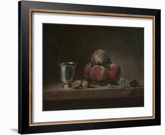 Still Life with Peaches, a Silver Goblet, Grapes, and Walnuts, c.1759-60-Jean-Baptiste Simeon Chardin-Framed Giclee Print