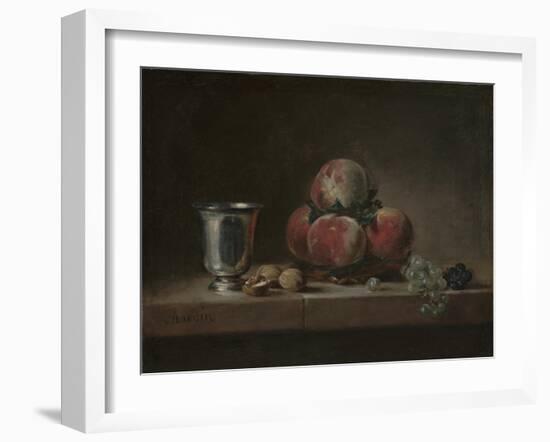 Still Life with Peaches, a Silver Goblet, Grapes, and Walnuts, c.1759-60-Jean-Baptiste Simeon Chardin-Framed Giclee Print