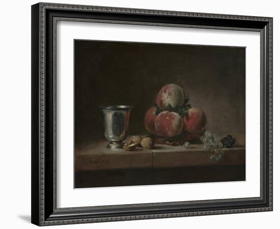 Still Life with Peaches, a Silver Goblet, Grapes, and Walnuts, c.1759-60-Jean-Baptiste Simeon Chardin-Framed Giclee Print