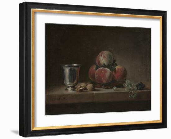 Still Life with Peaches, a Silver Goblet, Grapes, and Walnuts, c.1759-60-Jean-Baptiste Simeon Chardin-Framed Giclee Print