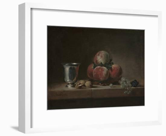 Still Life with Peaches, a Silver Goblet, Grapes, and Walnuts, c.1759-60-Jean-Baptiste Simeon Chardin-Framed Giclee Print