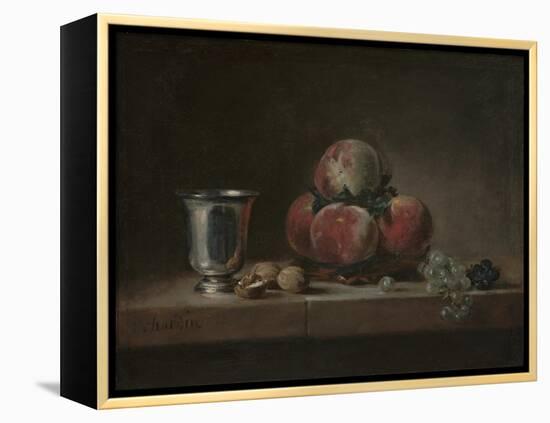 Still Life with Peaches, a Silver Goblet, Grapes, and Walnuts, c.1759-60-Jean-Baptiste Simeon Chardin-Framed Premier Image Canvas