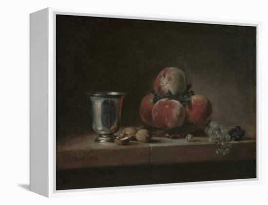 Still Life with Peaches, a Silver Goblet, Grapes, and Walnuts, c.1759-60-Jean-Baptiste Simeon Chardin-Framed Premier Image Canvas