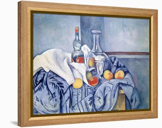 Still-Life with Peaches and Bottles-Paul Cézanne-Framed Premier Image Canvas