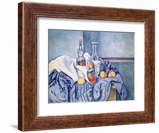 Still-Life with Peaches and Bottles-Paul Cézanne-Framed Giclee Print