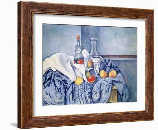 Still-Life with Peaches and Bottles-Paul Cézanne-Framed Giclee Print