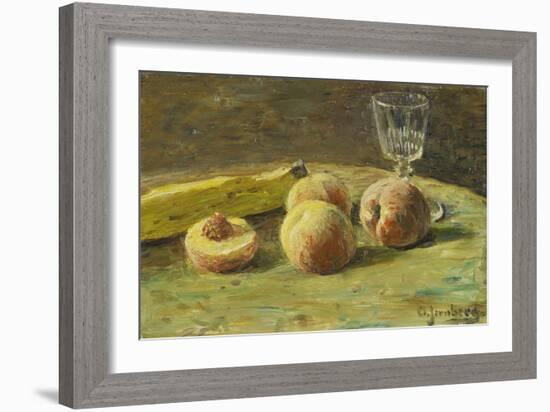 Still Life with Peaches and Wine Glass, Ca, 1890-Orneore Metelli-Framed Giclee Print