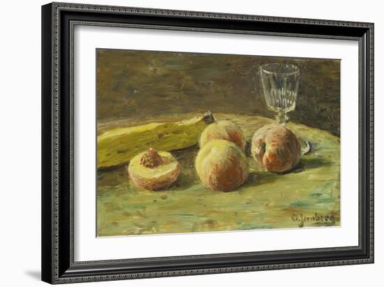 Still Life with Peaches and Wine Glass, Ca, 1890-Orneore Metelli-Framed Giclee Print