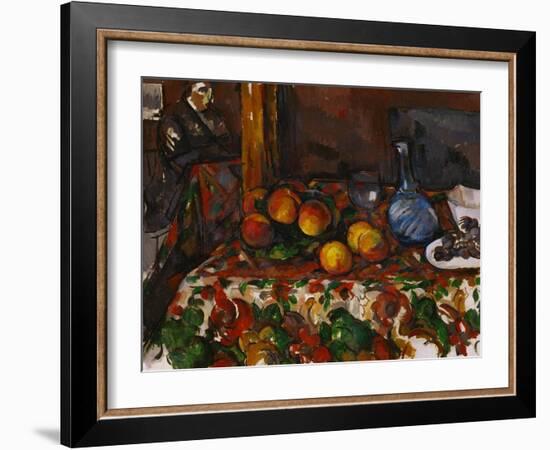 Still Life with Peaches, Carafe and Figures, circa 1900-Paul Cézanne-Framed Giclee Print