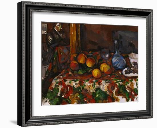 Still Life with Peaches, Carafe and Figures, circa 1900-Paul Cézanne-Framed Giclee Print