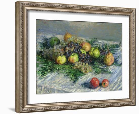 Still Life with Pears and Grapes, 1880-Claude Monet-Framed Giclee Print