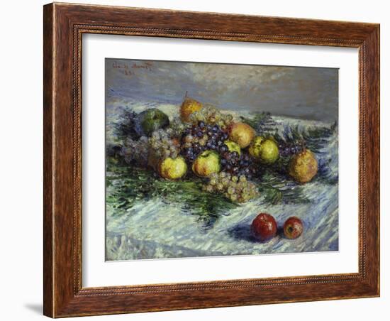 Still Life with Pears and Grapes, 1880-Claude Monet-Framed Giclee Print