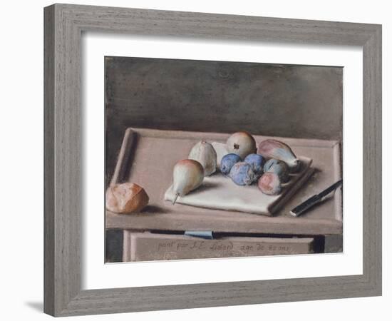 Still Life with Pears, Figs, Prunes, Bread Roll and Knife on Table, 1782-Jean-Etienne Liotard-Framed Giclee Print