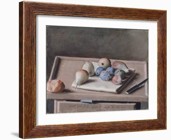 Still Life with Pears, Figs, Prunes, Bread Roll and Knife on Table, 1782-Jean-Etienne Liotard-Framed Giclee Print
