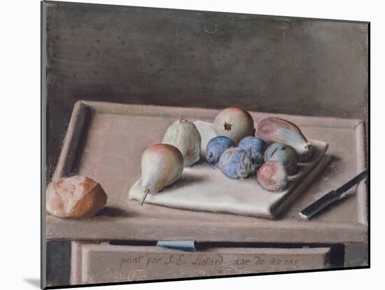 Still Life with Pears, Figs, Prunes, Bread Roll and Knife on Table, 1782-Jean-Etienne Liotard-Mounted Giclee Print